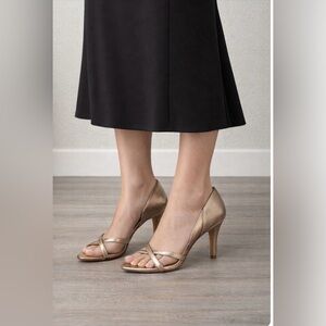 AERIN Cocobay Women's Metallic Gold Leather  Strappy Heeled Sandals Size 9